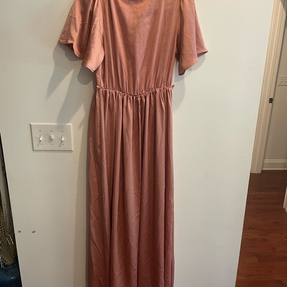 Baltic Born Blush Pink Satin Maxi Dress Flutter Sleeve V-Neck Women's M Formal - Picture 3 of 9